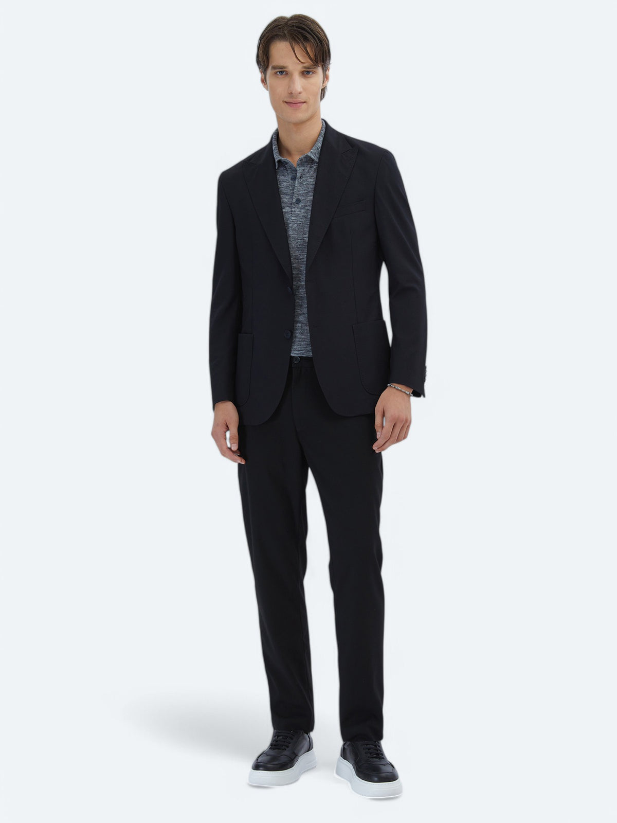 Siyah Desenli Modern Fit Ceket