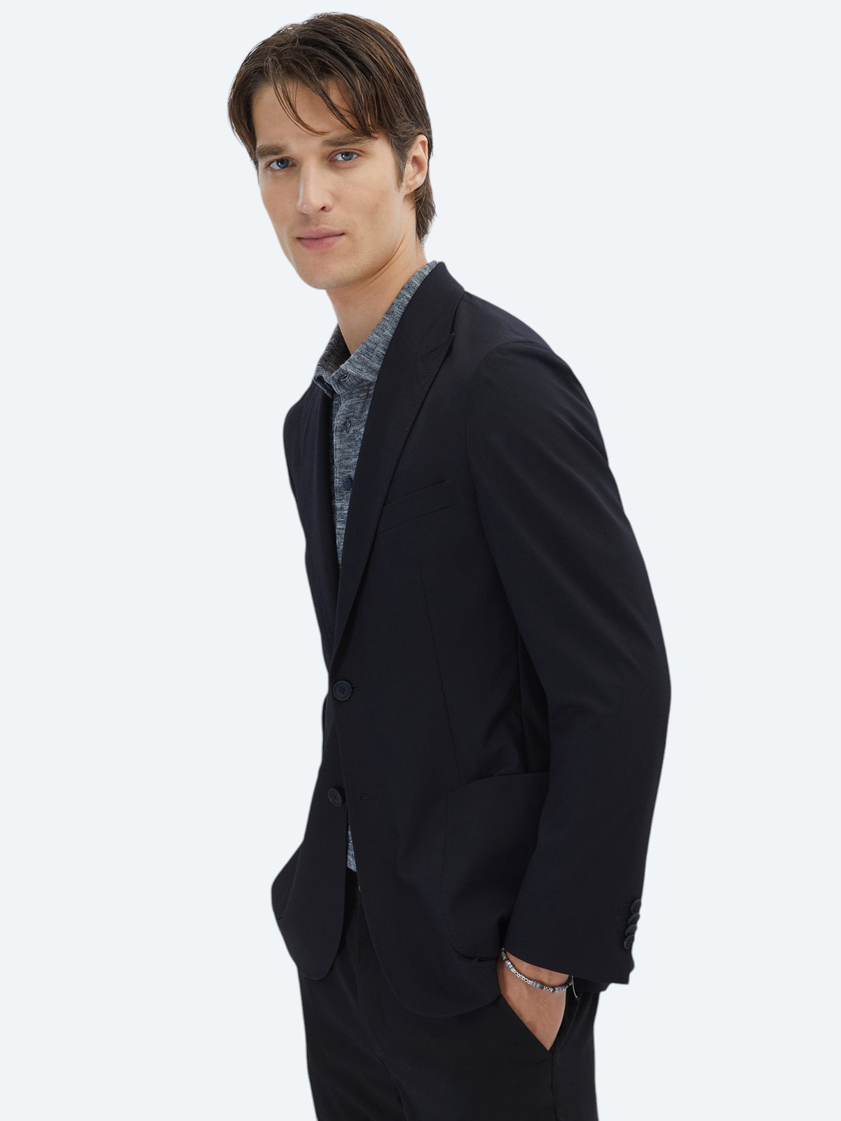 Siyah Desenli Modern Fit Ceket