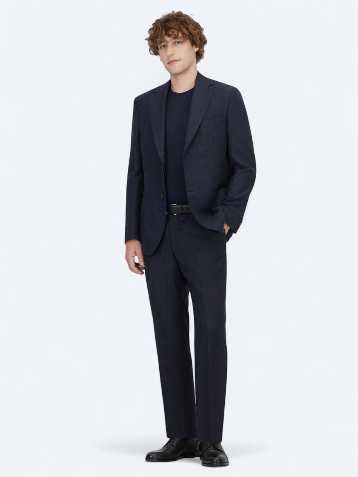 Açık Lacivert Düz Modern Fit Yün Karışımlı Ceket