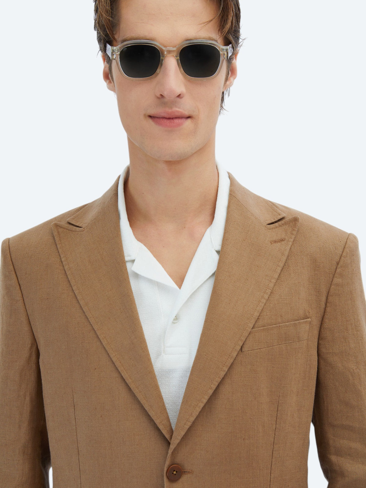 Kahverengi Düz Modern Fit %100 Keten Takım Elbise