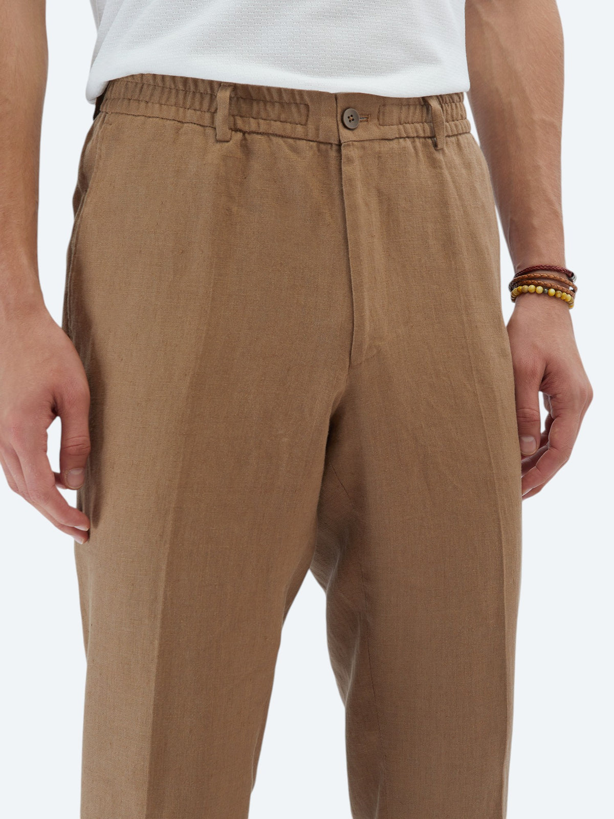 Kahverengi Düz Modern Fit %100 Keten Takım Elbise