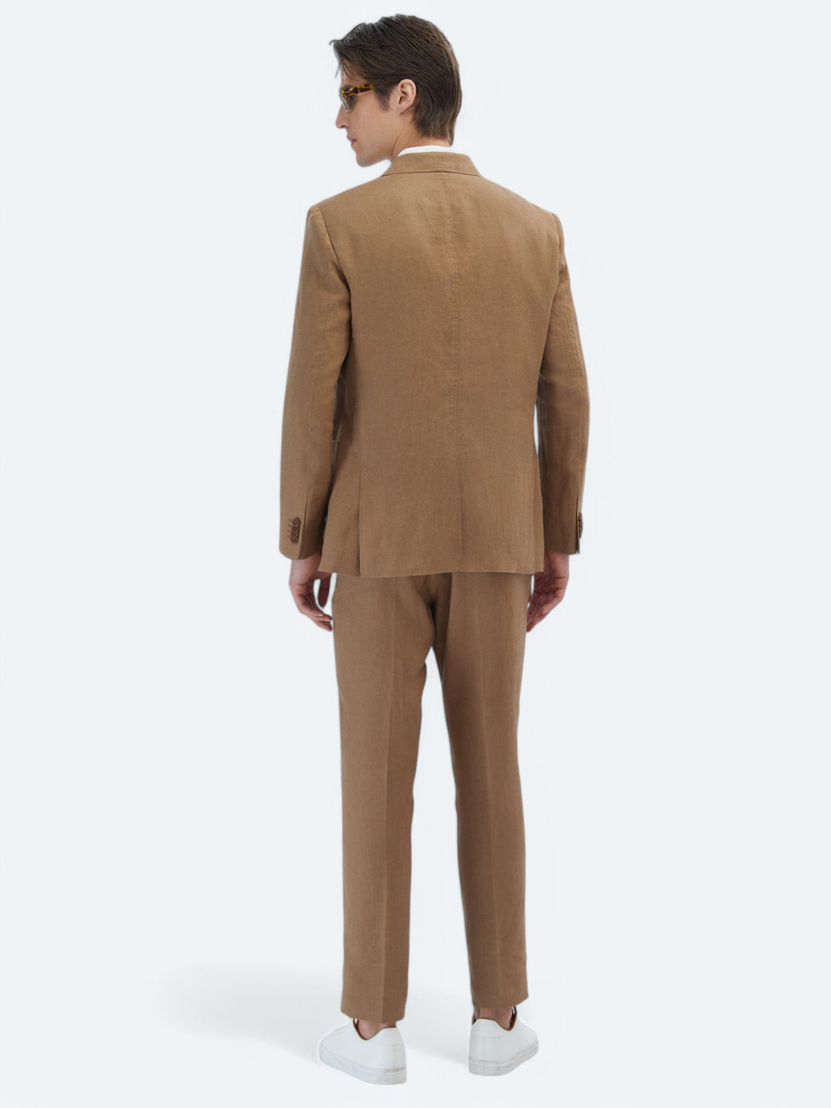 Kahverengi Düz Modern Fit %100 Keten Takım Elbise