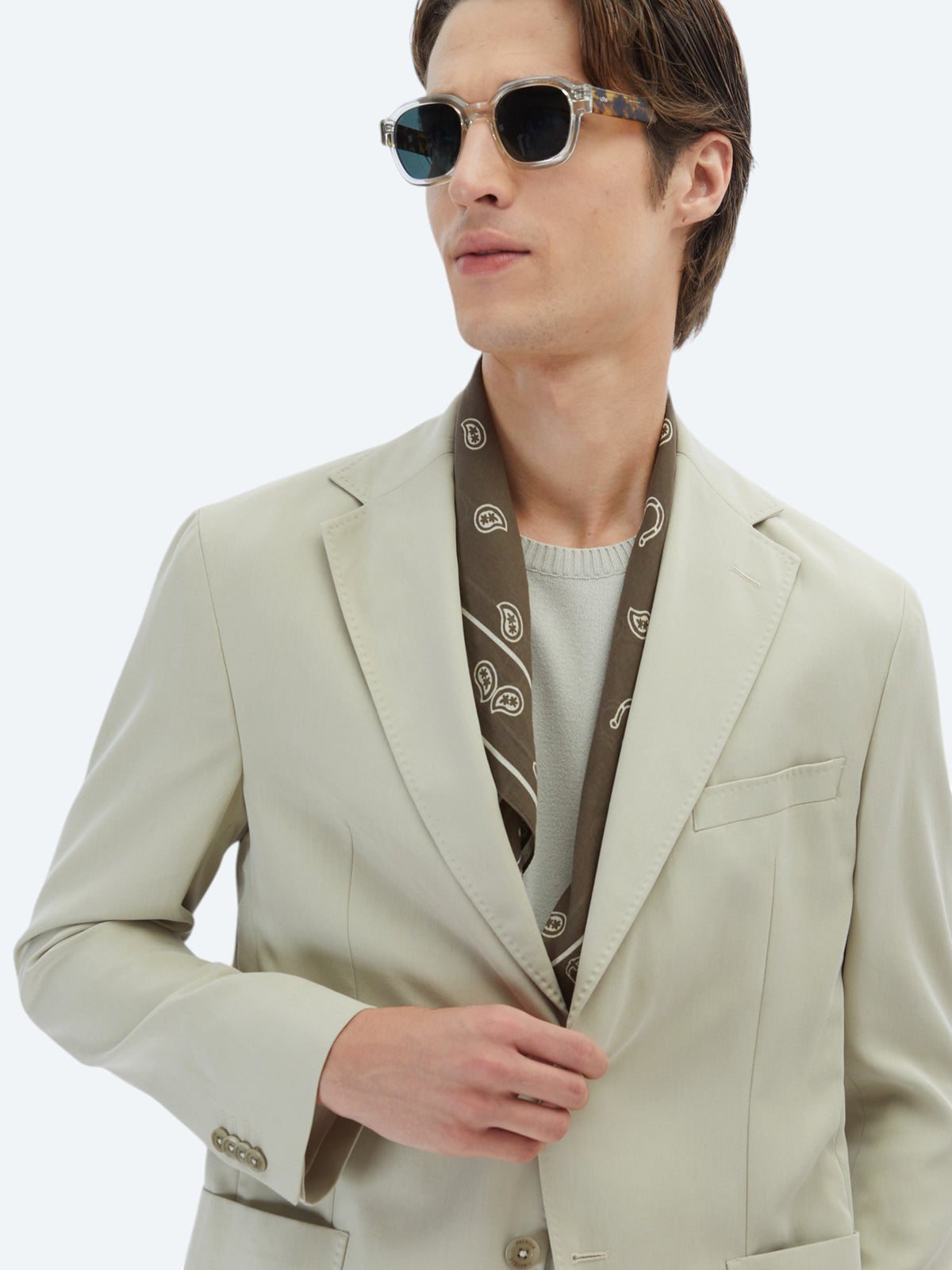 Bej Düz Modern Fit Takım Elbise