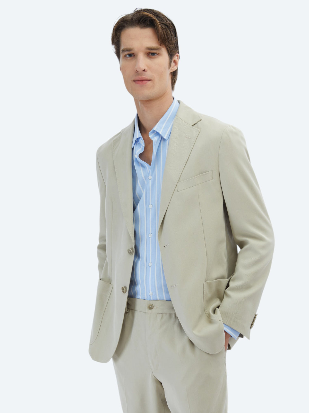 Bej Düz Modern Fit Takım Elbise
