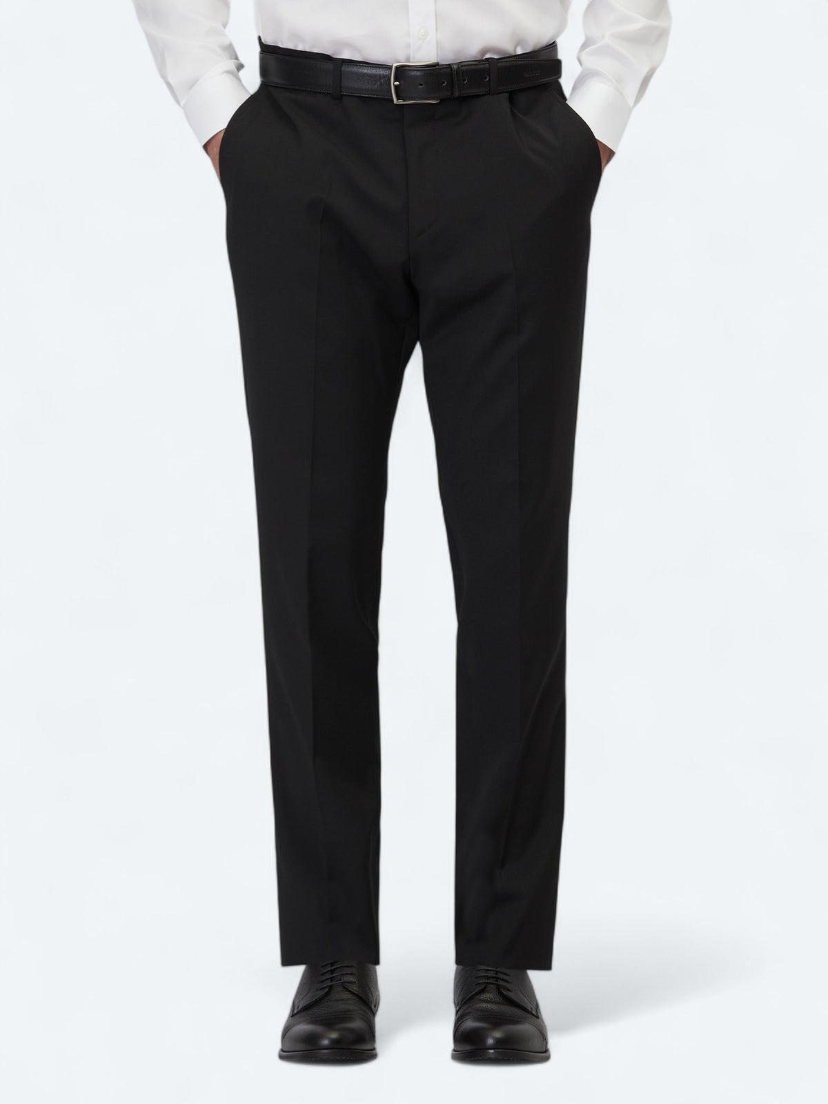 Siyah Düz Dokuma Slim Fit Klasik Yün Karışımlı Pantolon