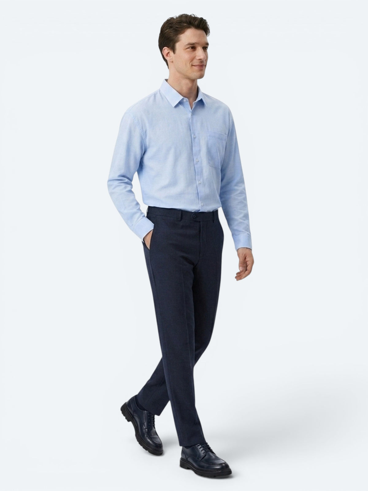 Lacivert Düz Dokuma Fitted Fit Klasik Yün Karışımlı Pantolon