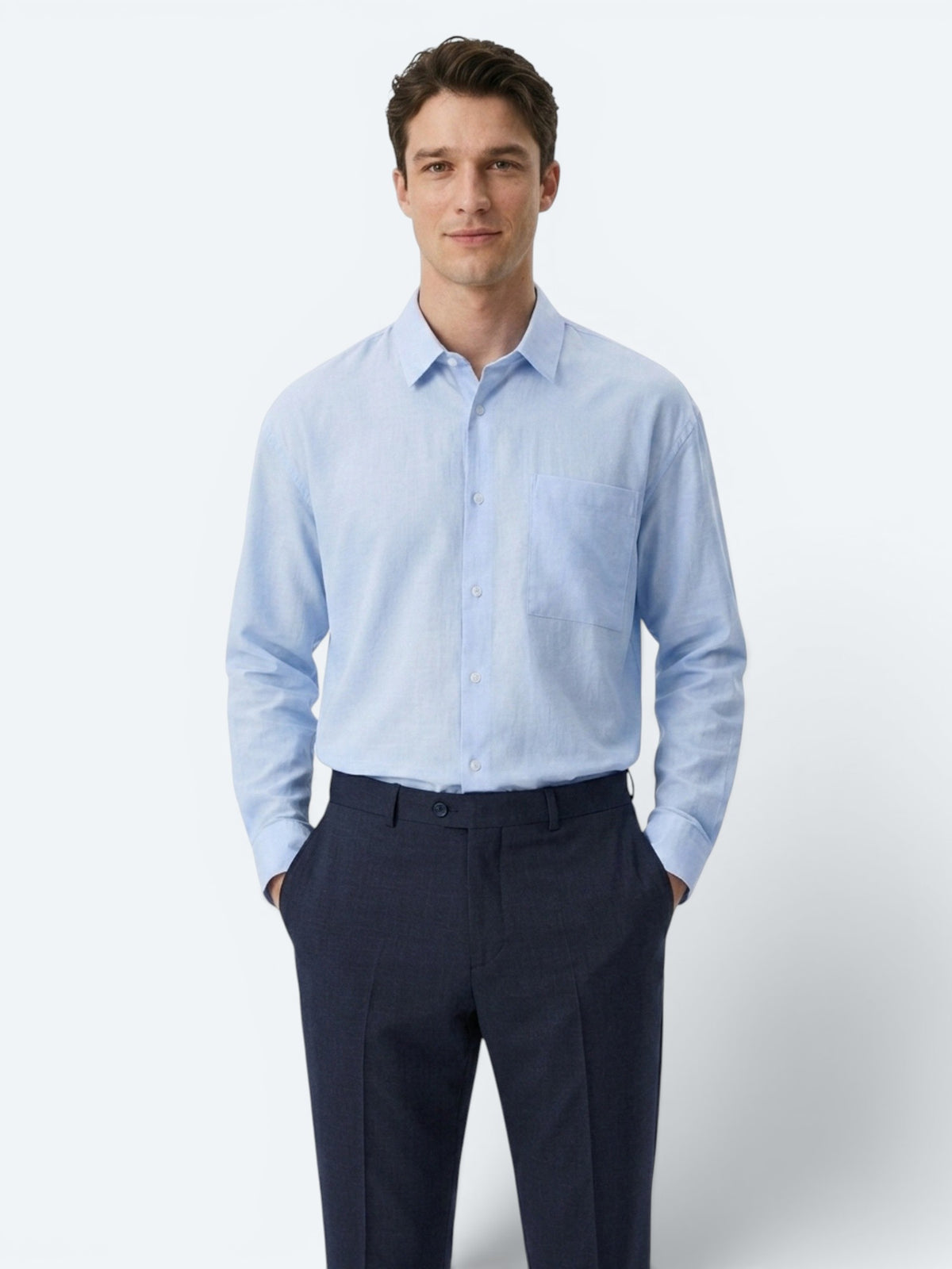 Lacivert Düz Dokuma Fitted Fit Klasik Yün Karışımlı Pantolon