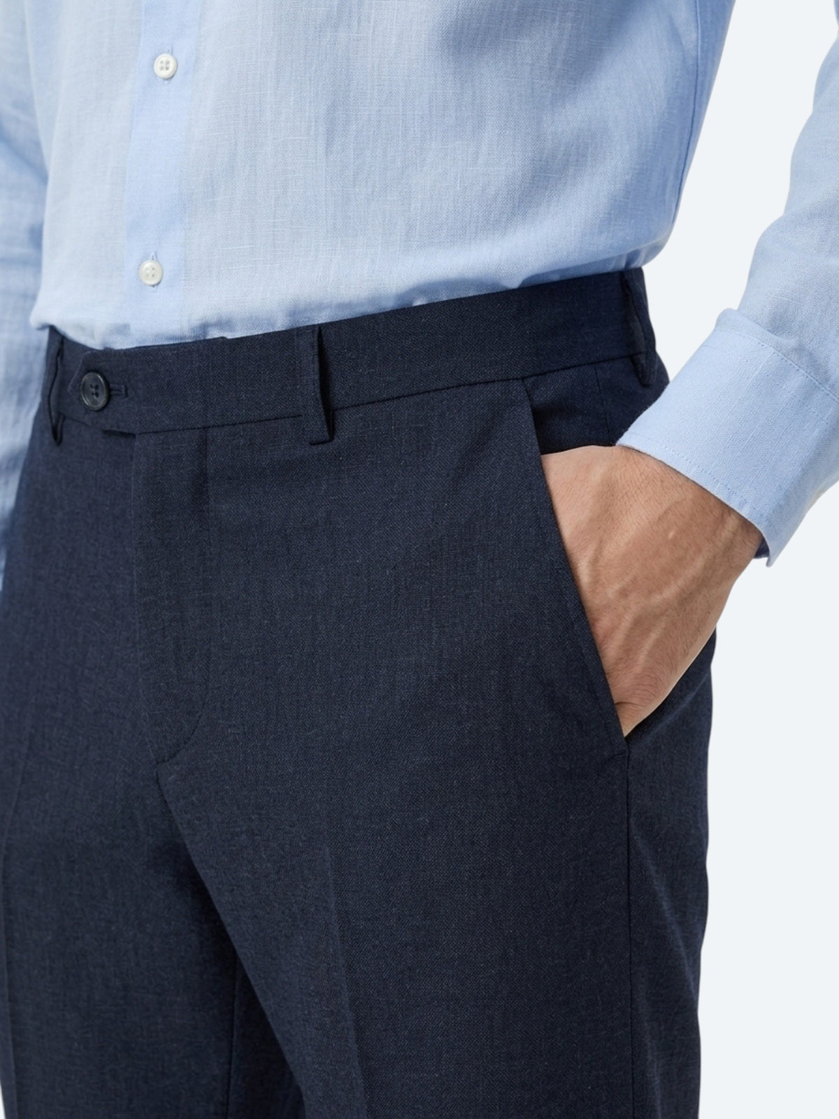 Lacivert Düz Dokuma Fitted Fit Klasik Yün Karışımlı Pantolon