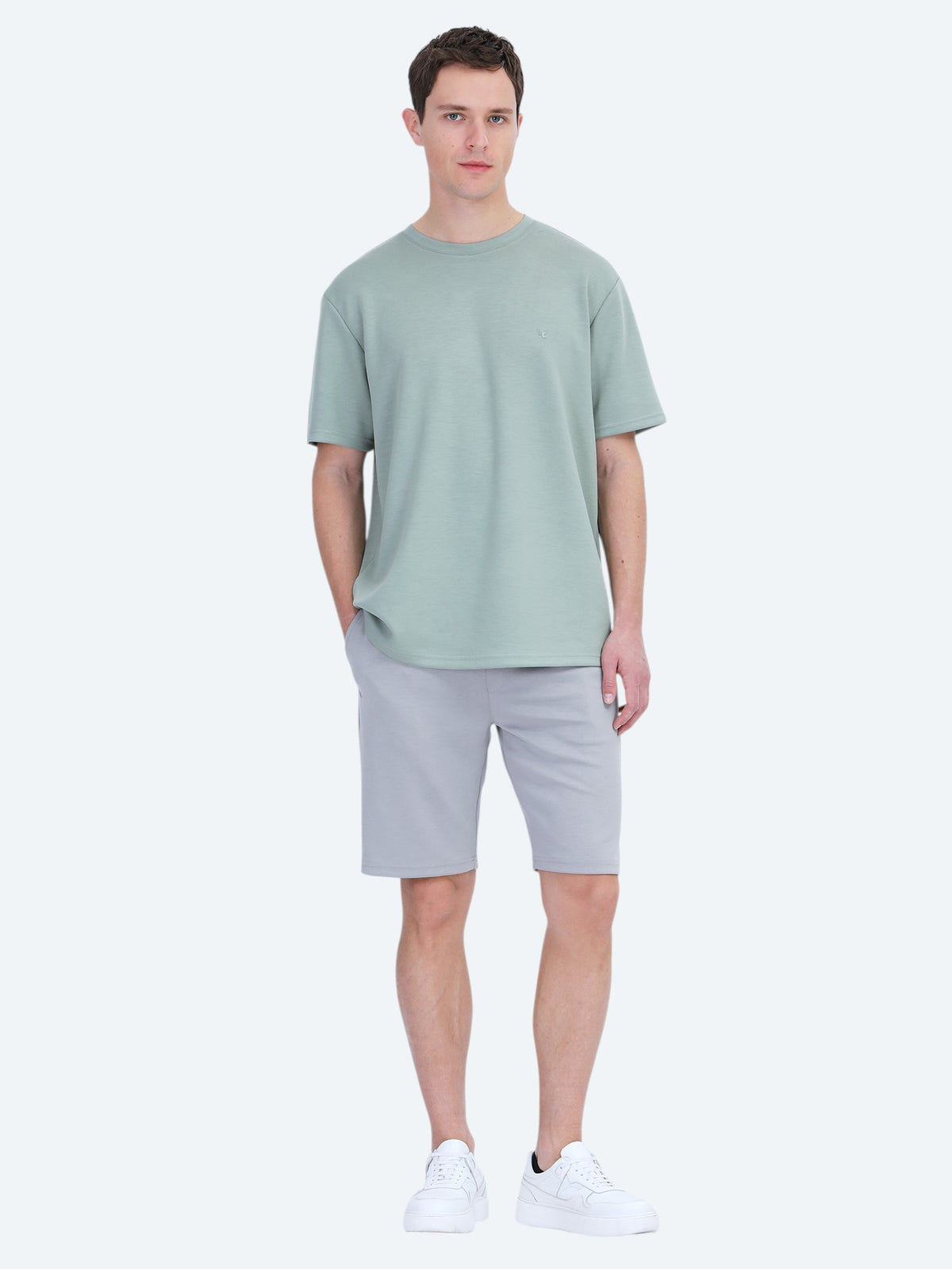 Açık Yeşil Düz Bisiklet Yaka T-Shirt