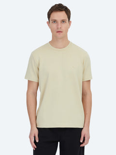 Açık Sarı Düz Bisiklet Yaka T-Shirt
