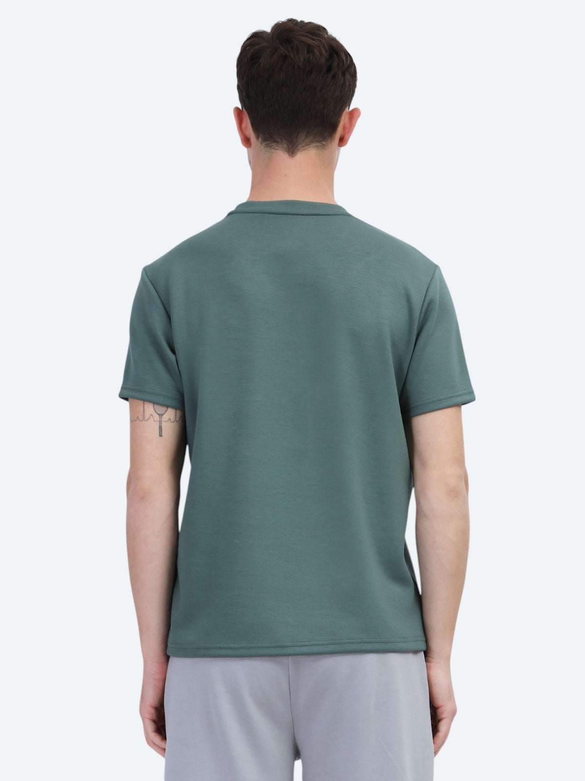 Yeşil Düz Bisiklet Yaka T-Shirt