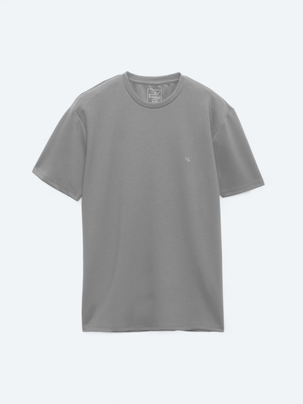 Gri Düz Bisiklet Yaka T-Shirt