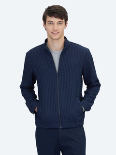 Lacivert Regular Fit Dik Yaka Casual Dokuma Mont