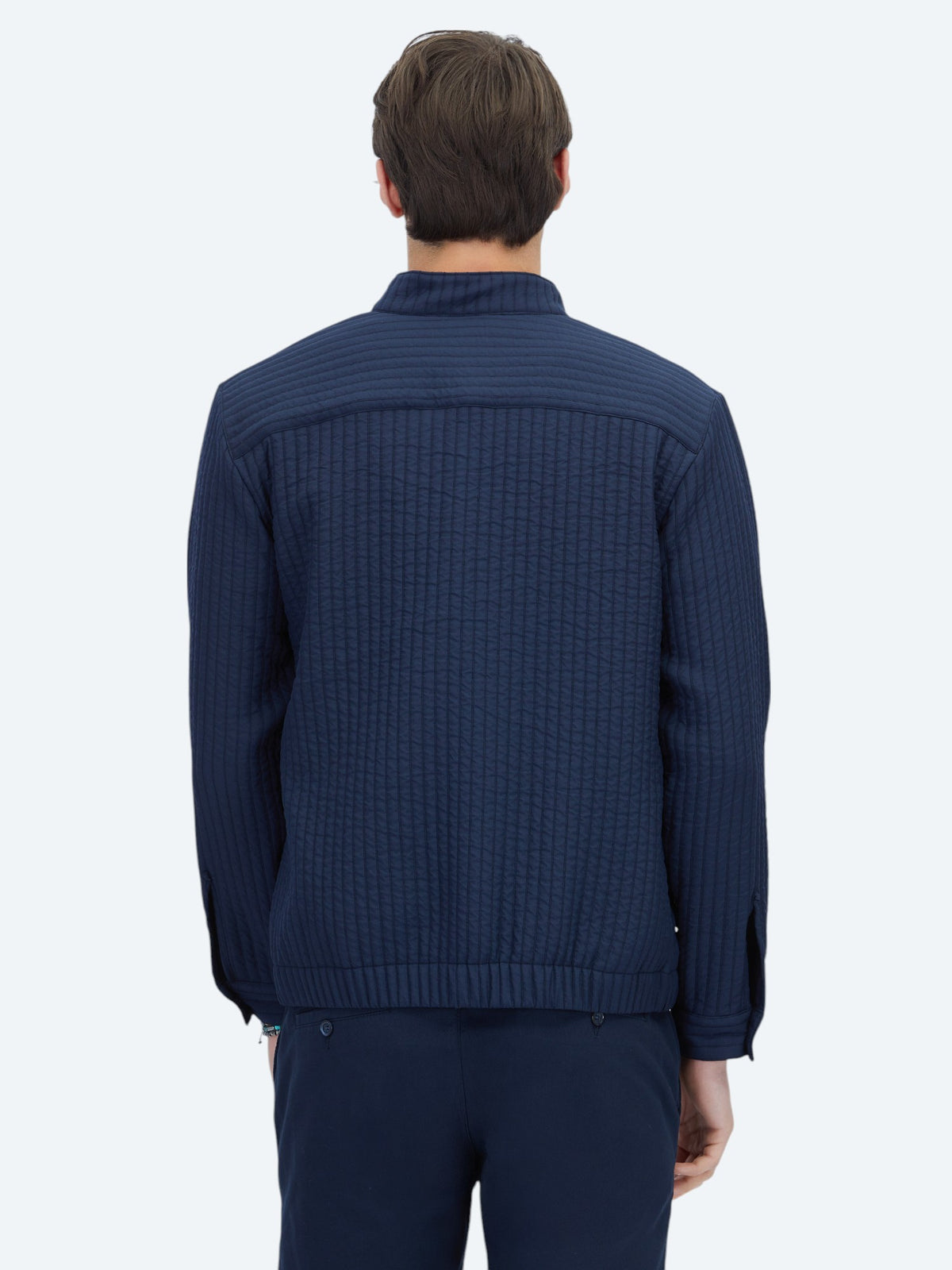Lacivert Regular Fit Dik Yaka Casual Dokuma Mont