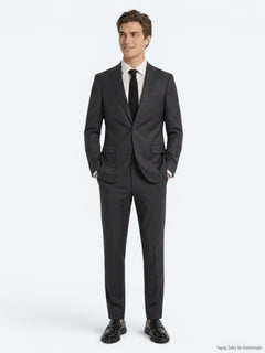 Antrasit Düz Slim Fit Yün Karışımlı Takım Elbise