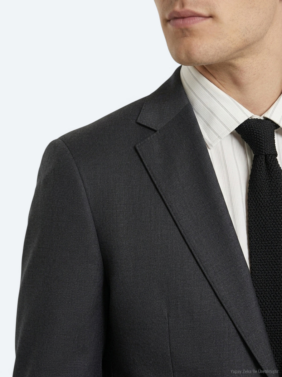 Antrasit Düz Slim Fit Yün Karışımlı Takım Elbise