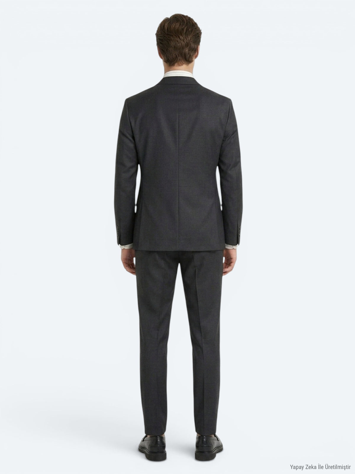 Antrasit Düz Slim Fit Yün Karışımlı Takım Elbise