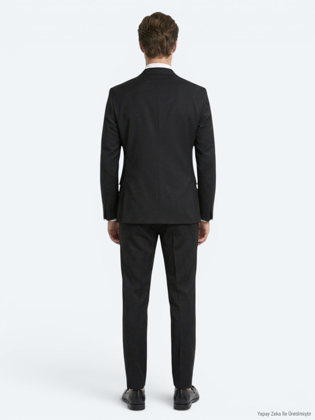 Siyah Düz Slim Fit Yün Karışımlı Takım Elbise