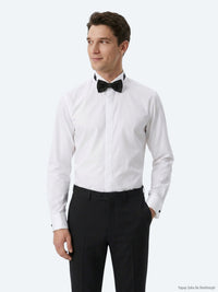 Beyaz Düz Slim Fit Duble Manşet Smokin Gömlek
