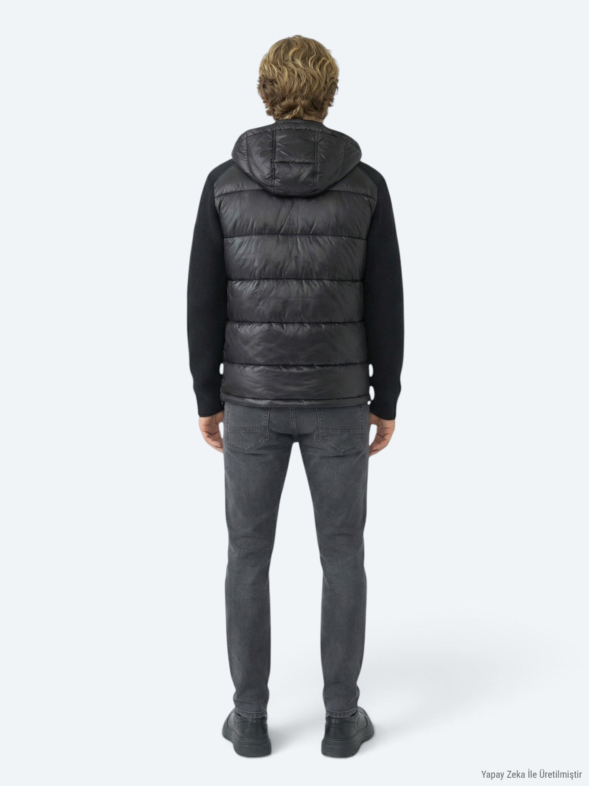 Siyah Regular Fit Kapüşonlu Casual Dokuma Mont