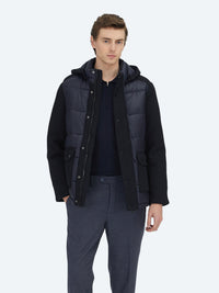 Lacivert Regular Fit Kapüşonlu Casual Dokuma Mont