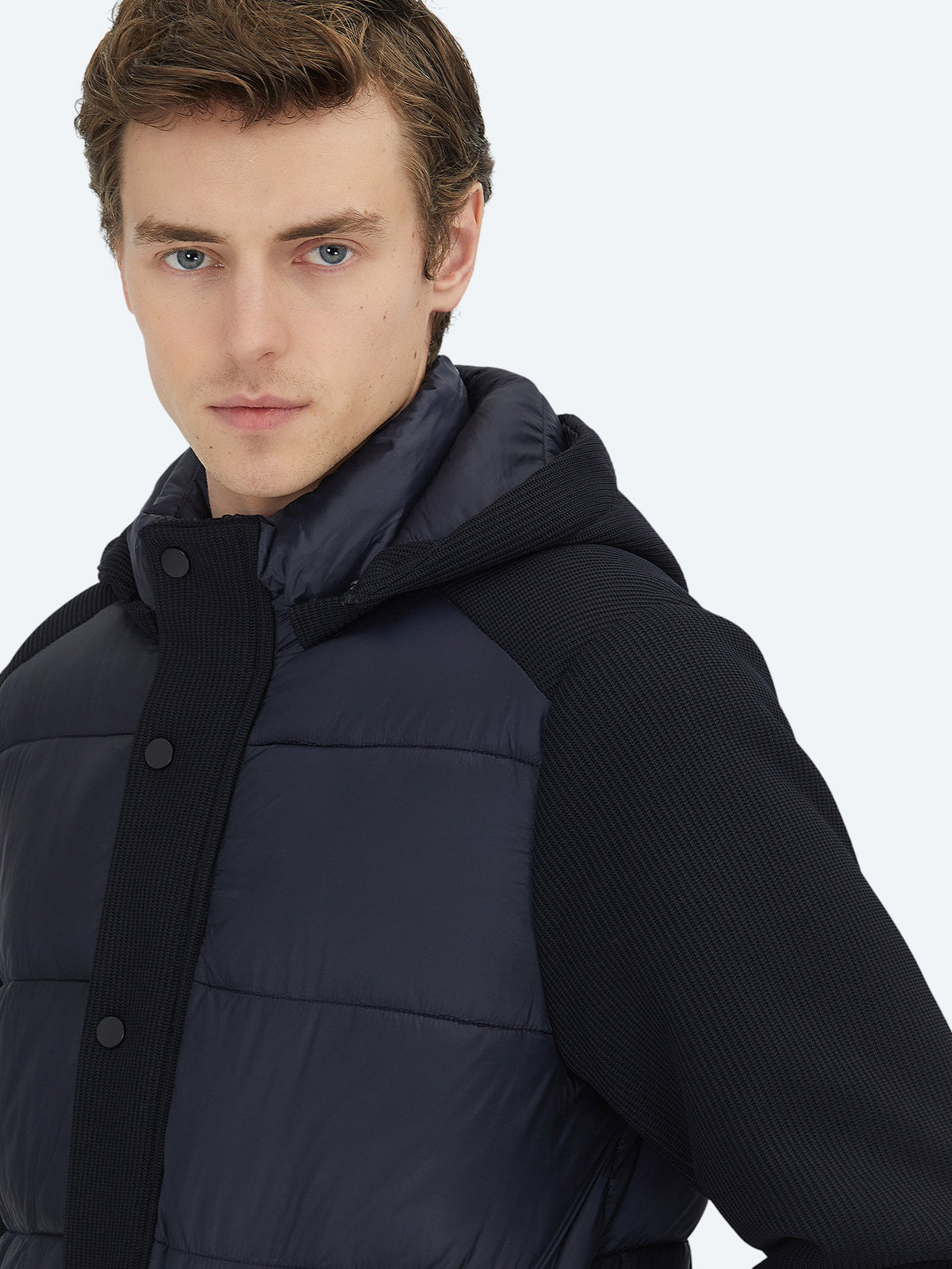 Lacivert Regular Fit Kapüşonlu Casual Dokuma Mont