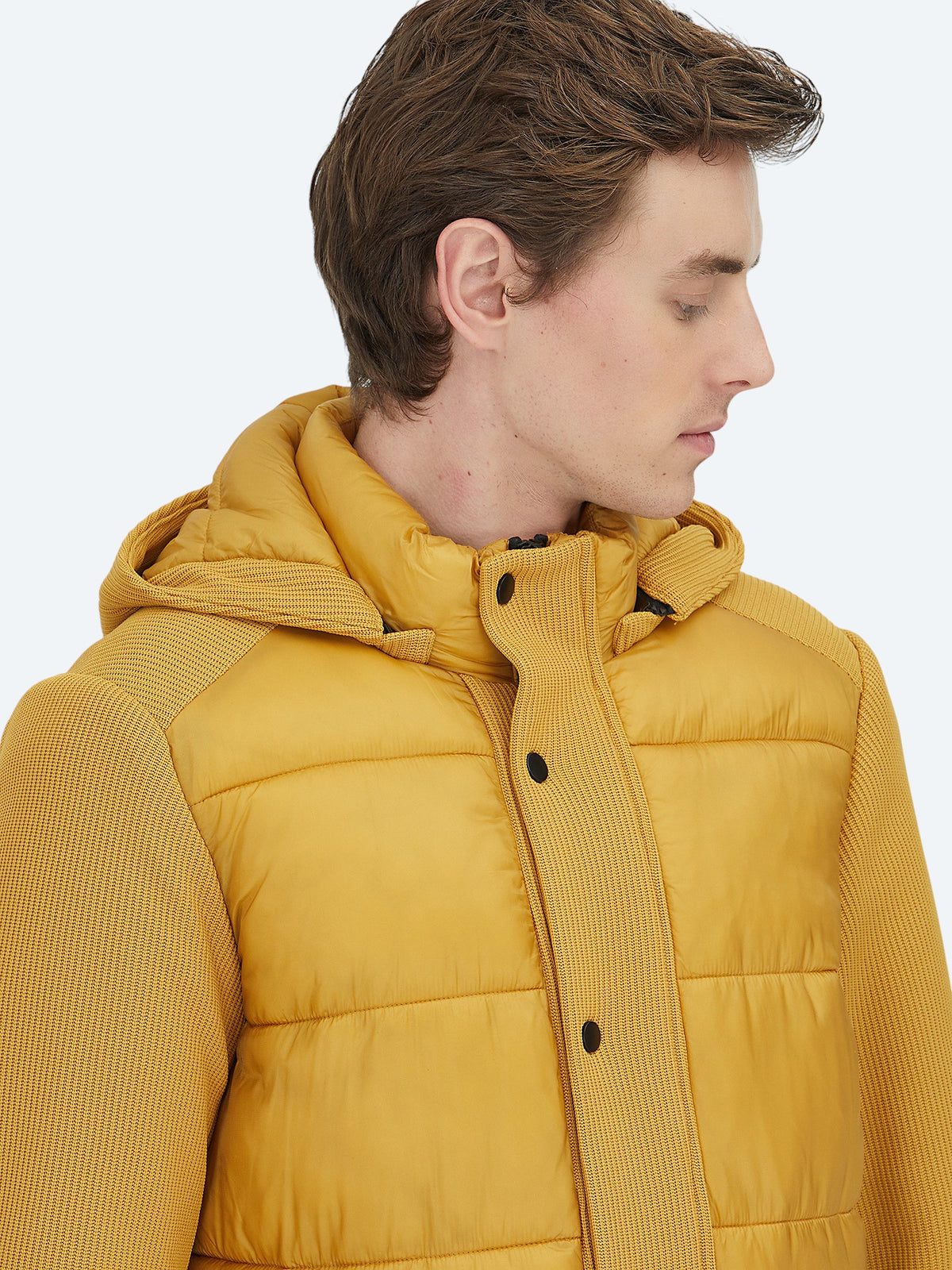Sarı Regular Fit Kapüşonlu Casual Dokuma Mont