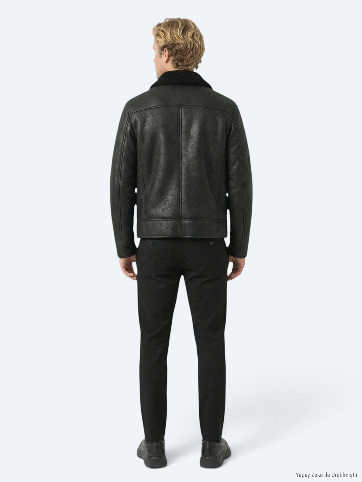 Siyah Regular Fit Gömlek Yaka Casual Dokuma Mont