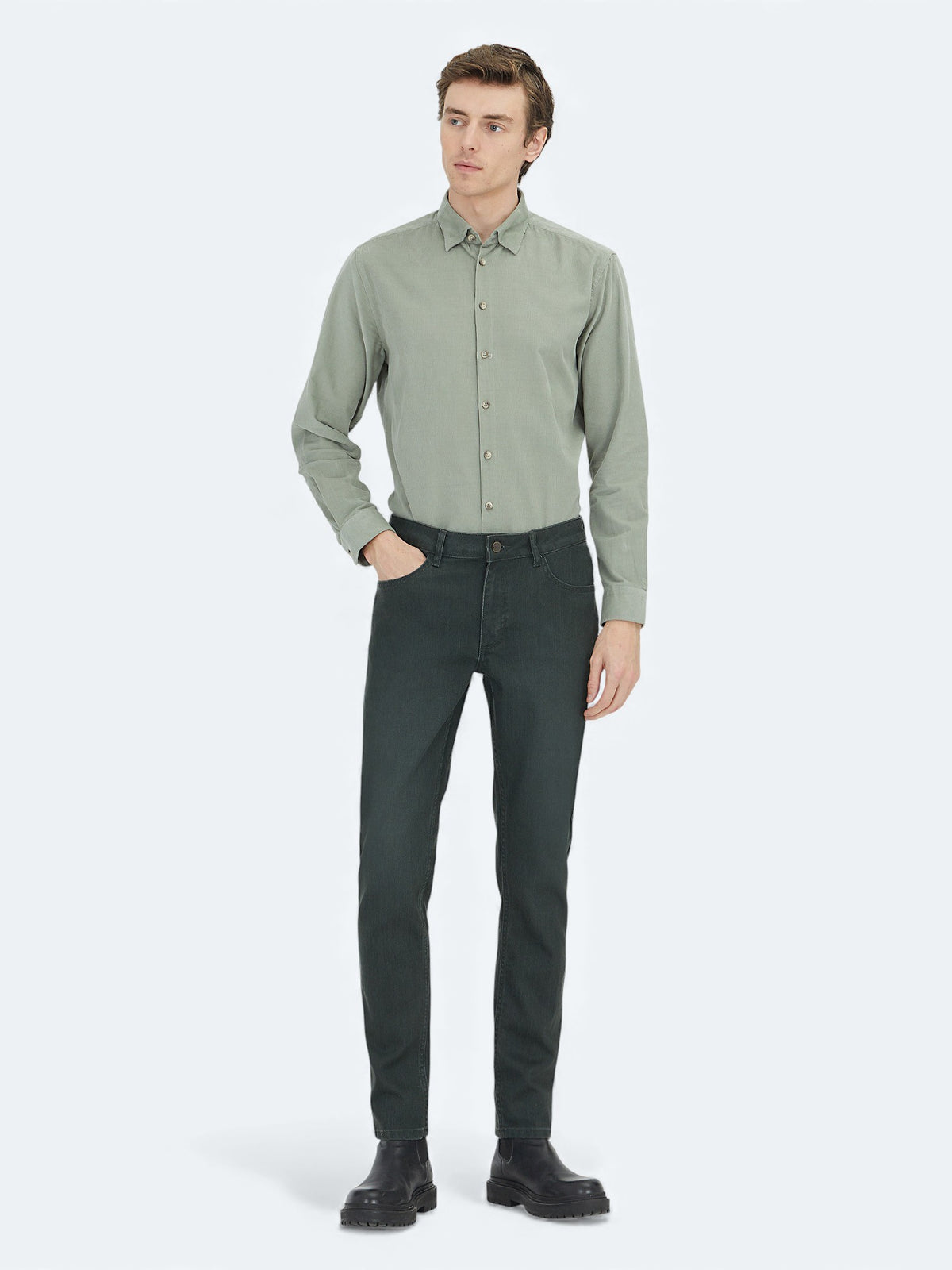 Haki Slim Fit Denim Pamuk Karışımlı Pantolon
