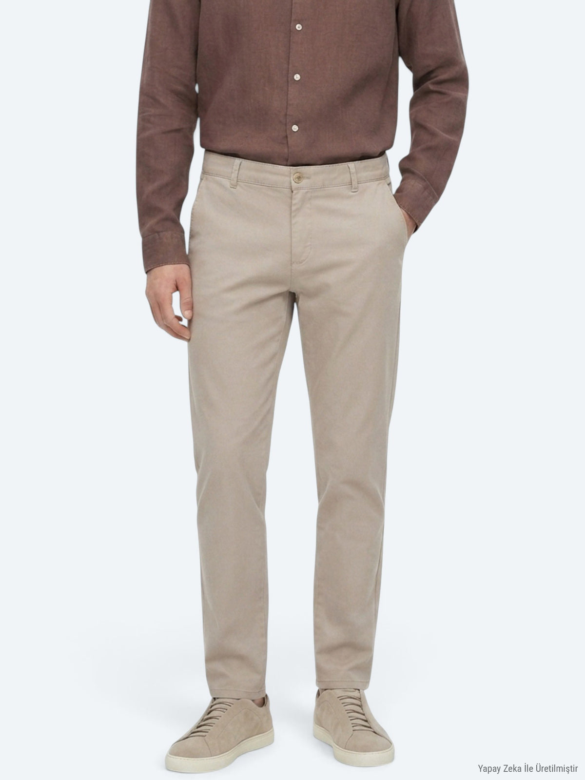 Bej Dokuma Regular Fit Casual Pamuk Karışımlı Pantolon