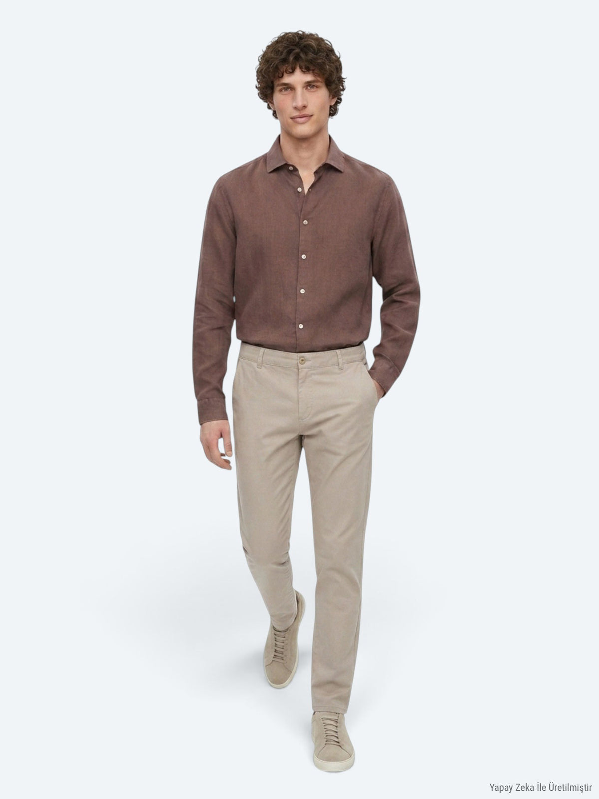 Bej Dokuma Regular Fit Casual Pamuk Karışımlı Pantolon