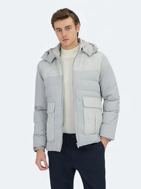 Açık Gri Regular Fit Dik Yaka Casual Dokuma Mont