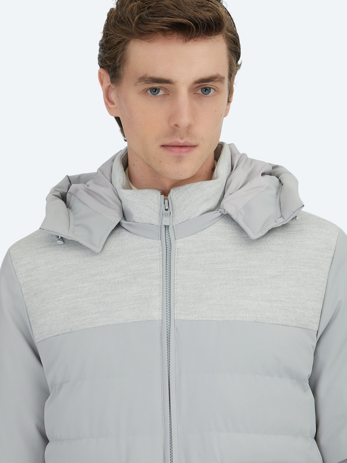 Açık Gri Regular Fit Dik Yaka Casual Dokuma Mont