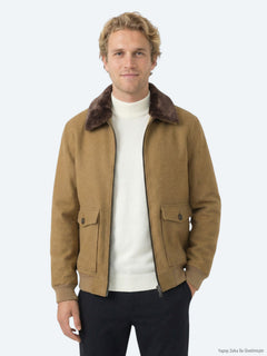 Deve Tüyü Gömlek Yaka Casual Dokuma Mont