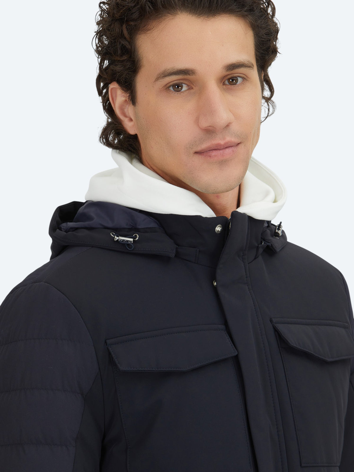 Lacivert Regular Fit Kapüşonlu Casual Dokuma Mont