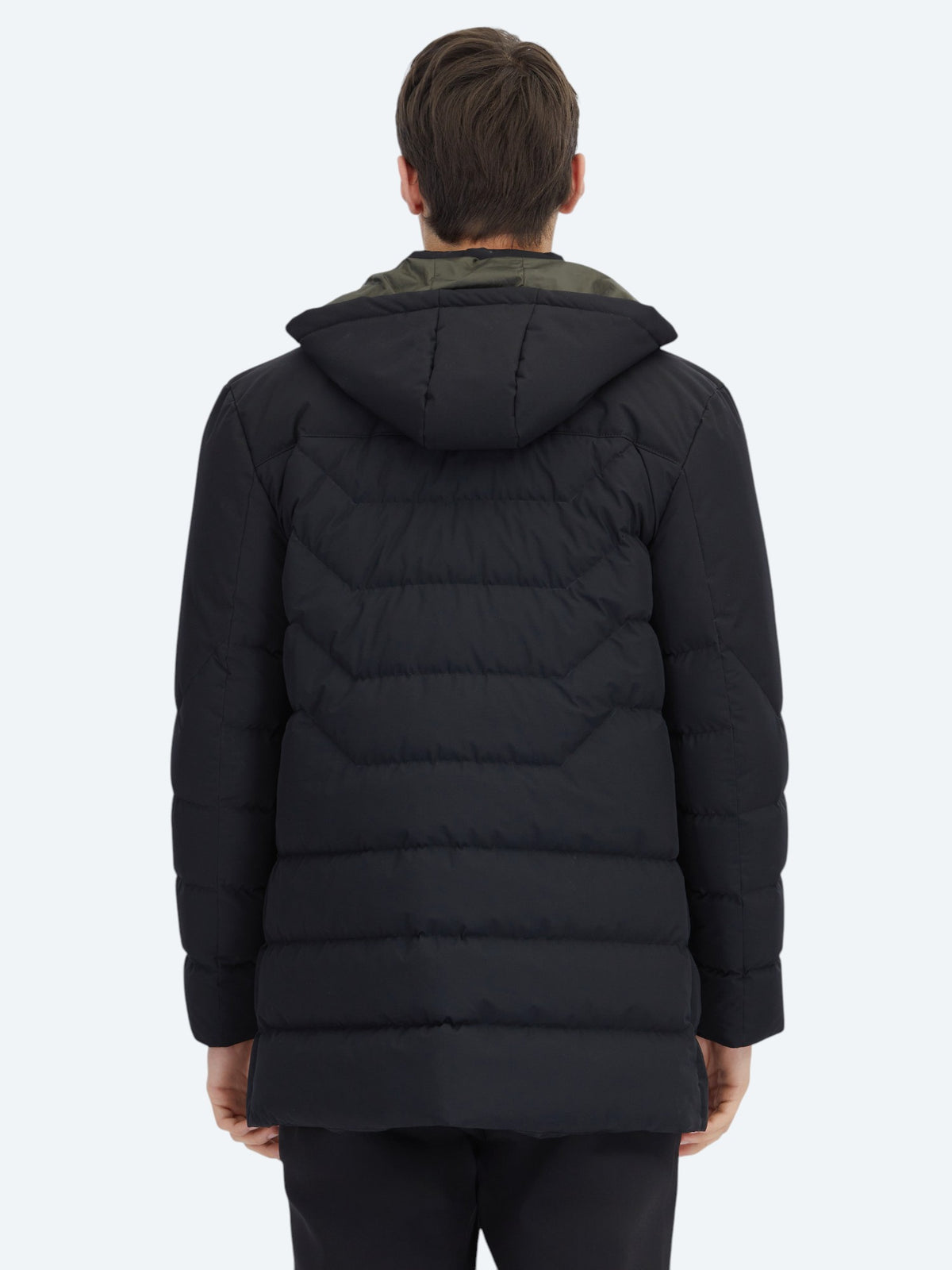 Siyah Regular Fit Kapüşonlu Casual Dokuma Kaban