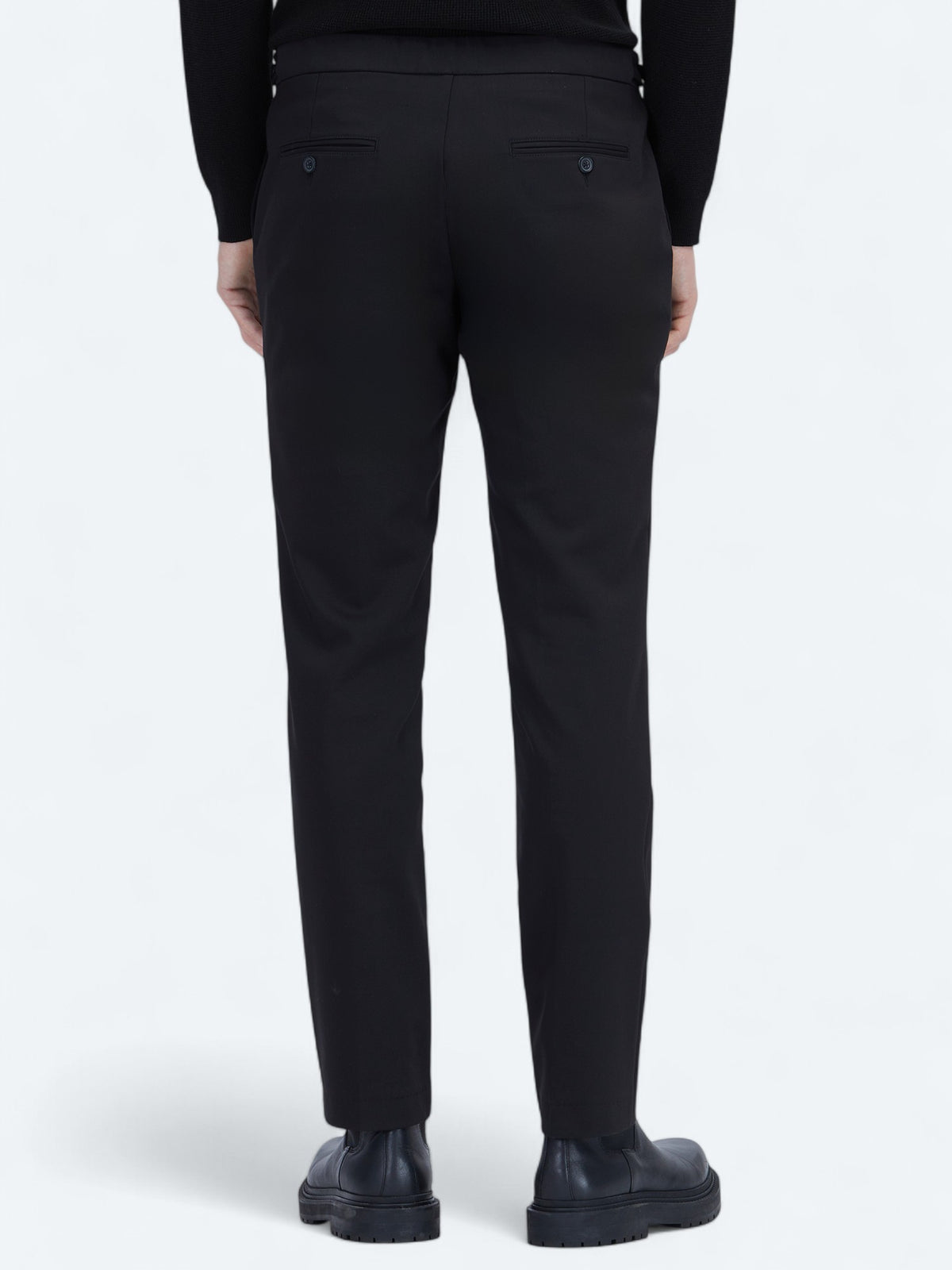 Siyah Dokuma Regular Fit Smart Casual Pamuk Karışımlı Pantolon