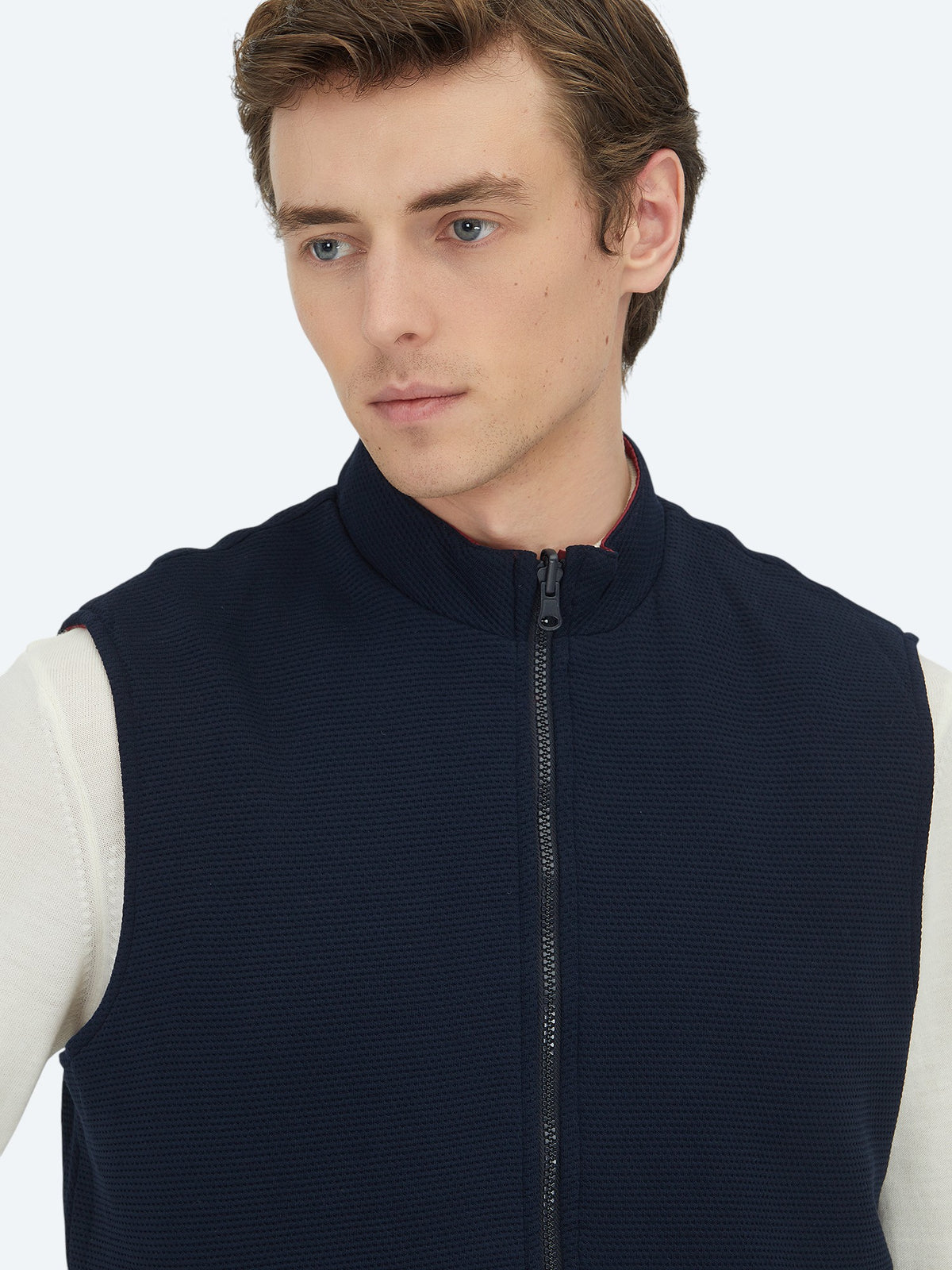 Kırmızı Regular Fit Dik Yaka Casual Örme Çift Taraflı Spor Yelek