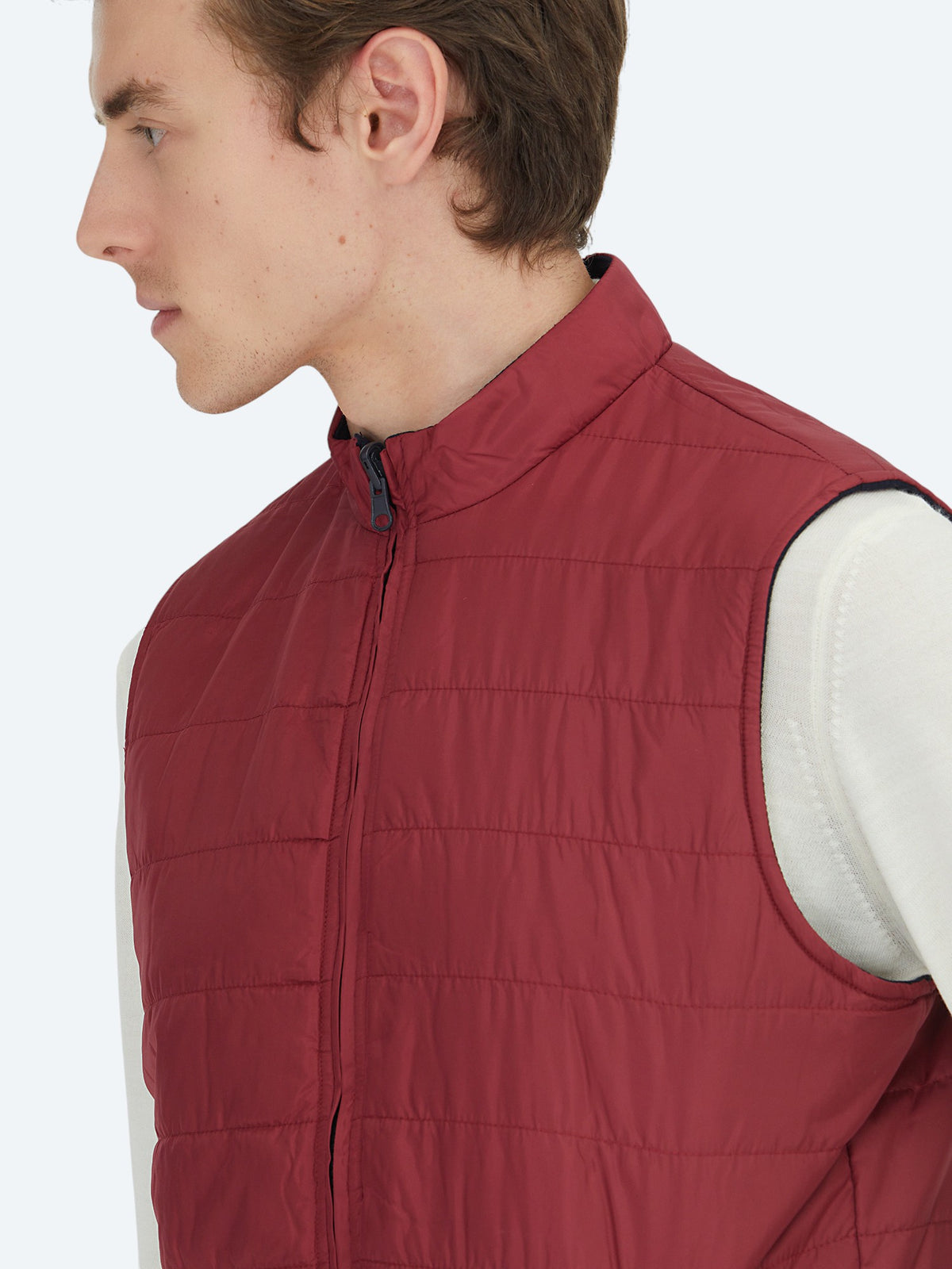 Kırmızı Regular Fit Dik Yaka Casual Örme Çift Taraflı Spor Yelek
