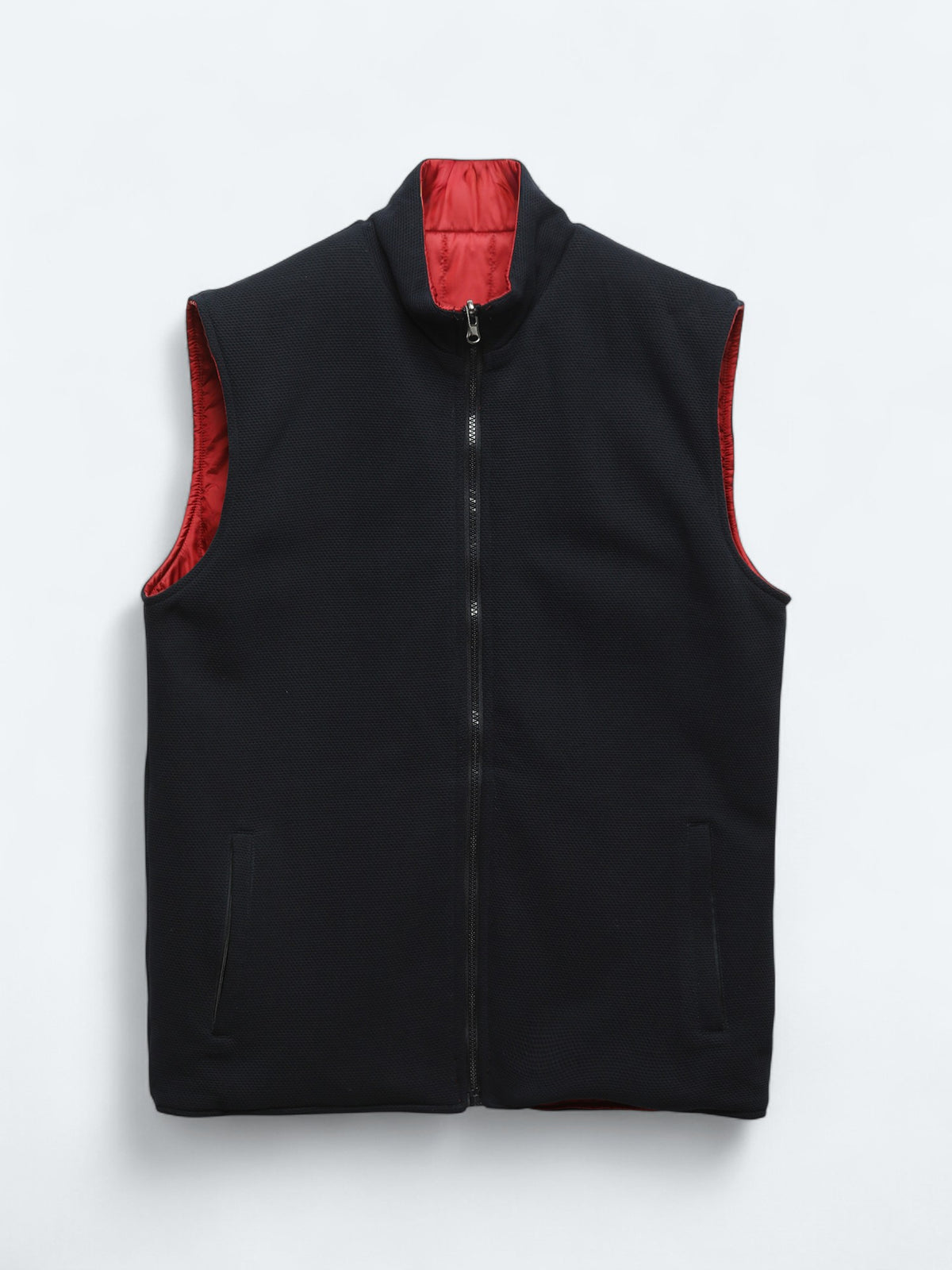 Kırmızı Regular Fit Dik Yaka Casual Örme Çift Taraflı Spor Yelek
