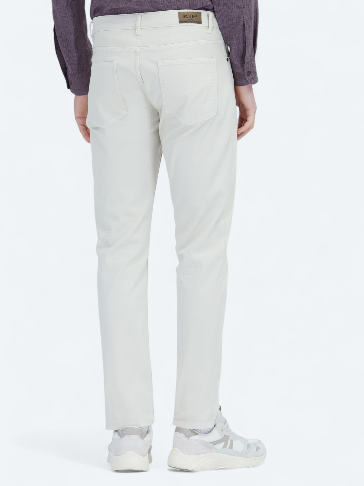 Ekru Düz Dokuma Slim Fit Casual Pamuk Karışımlı Pantolon