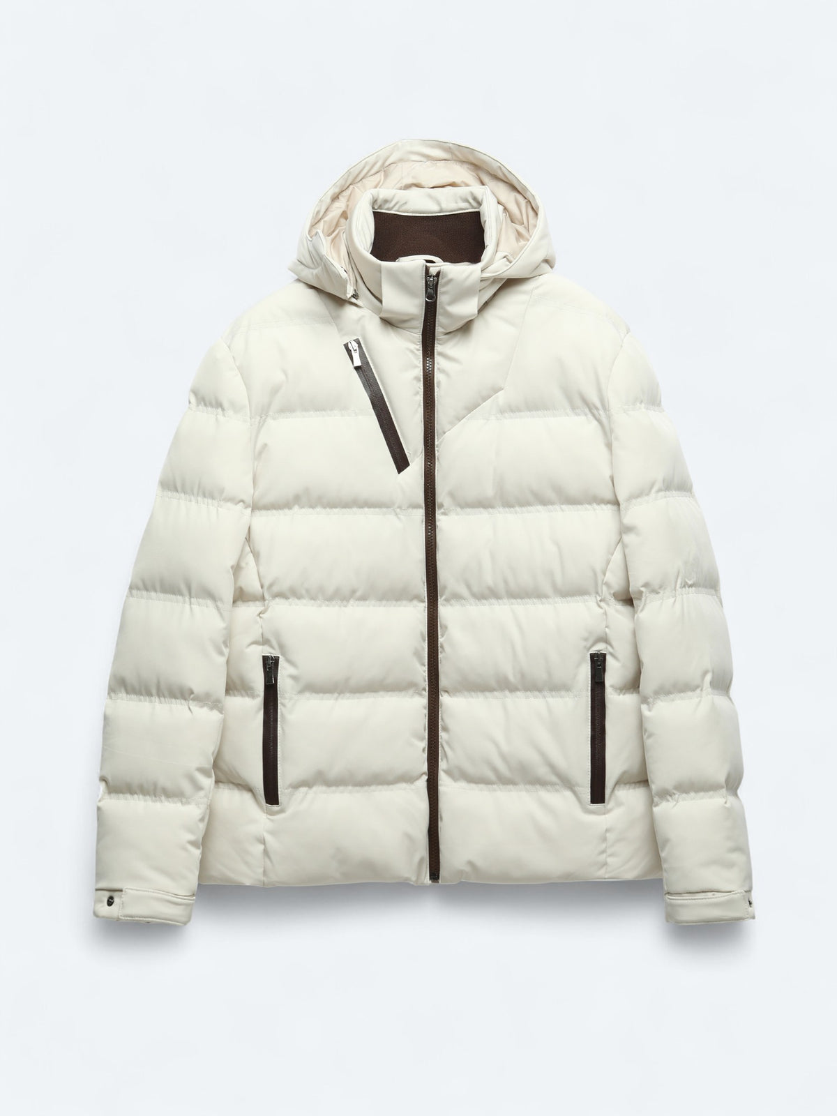 Bej Regular Fit Kapüşonlu Casual Dokuma Mont