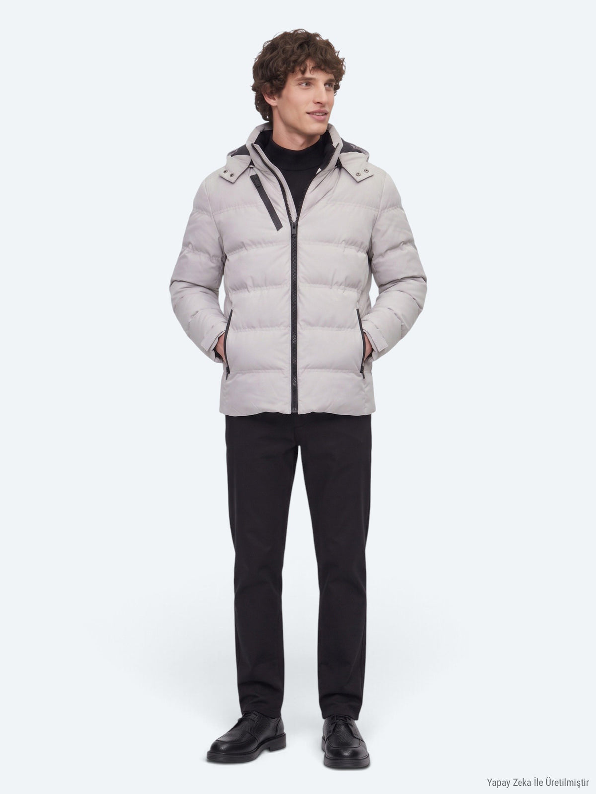 Bej Regular Fit Kapüşonlu Dokuma Mont