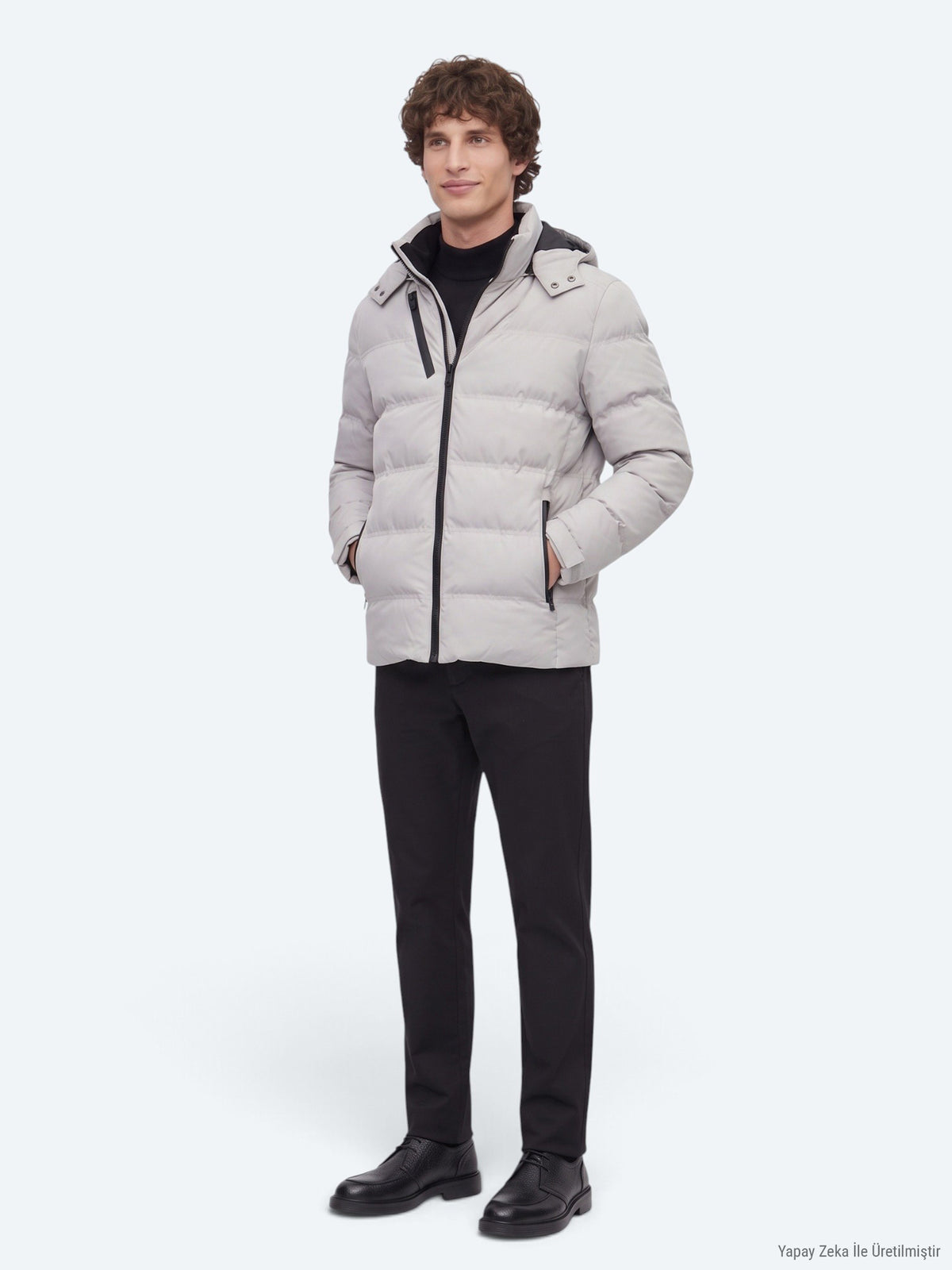 Bej Regular Fit Kapüşonlu Dokuma Mont