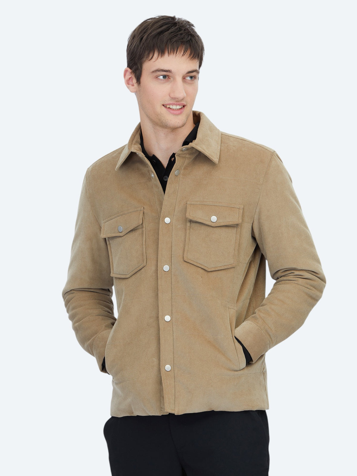 Deve Tüyü Regular Fit Gömlek Yaka Casual Dokuma Mont