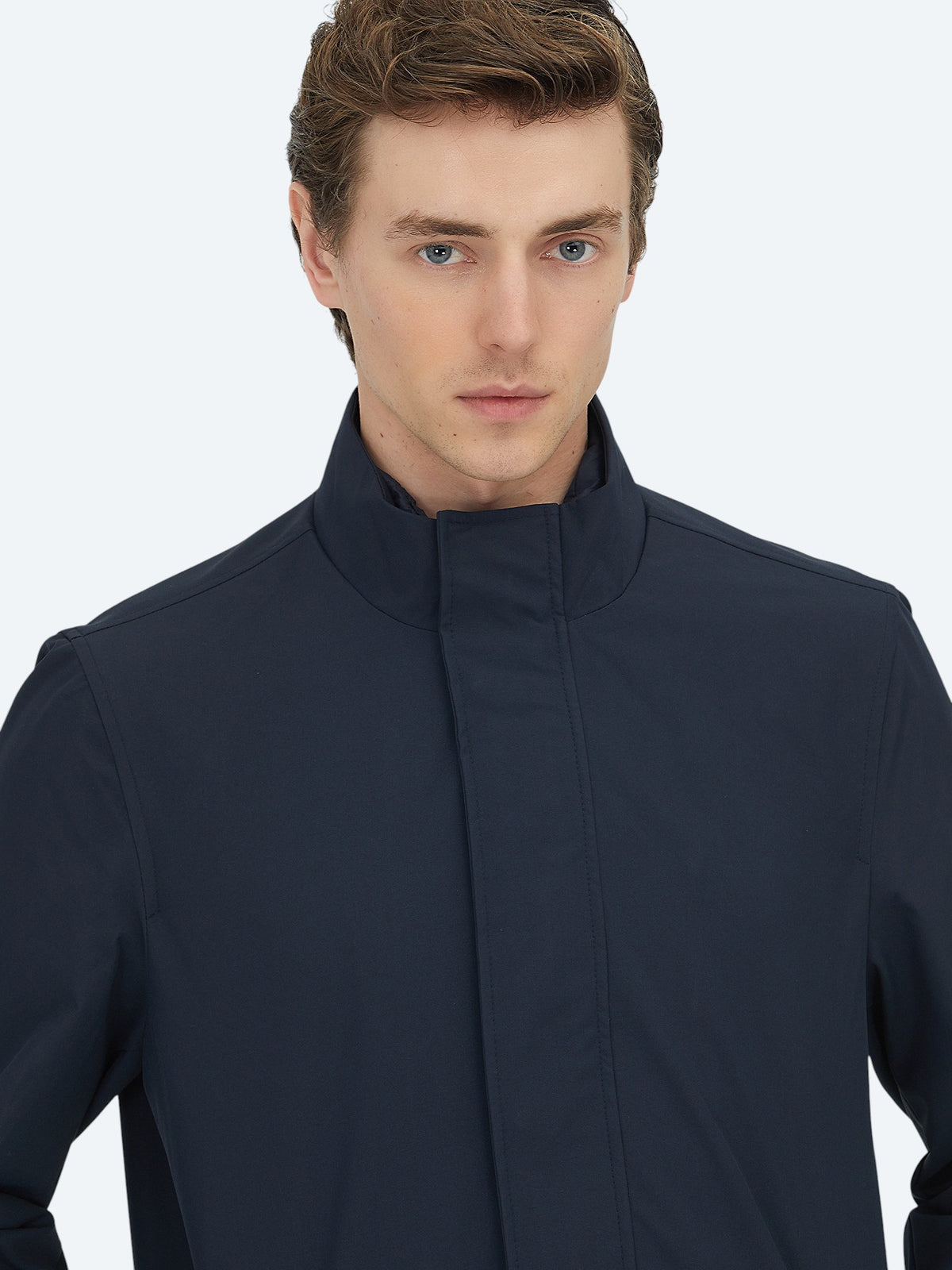 Lacivert Oversize Fit Kruvaze Yaka Casual Dokuma Pardösü