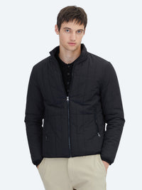 Siyah Regular Fit Dik Yaka Casual Dokuma Mont