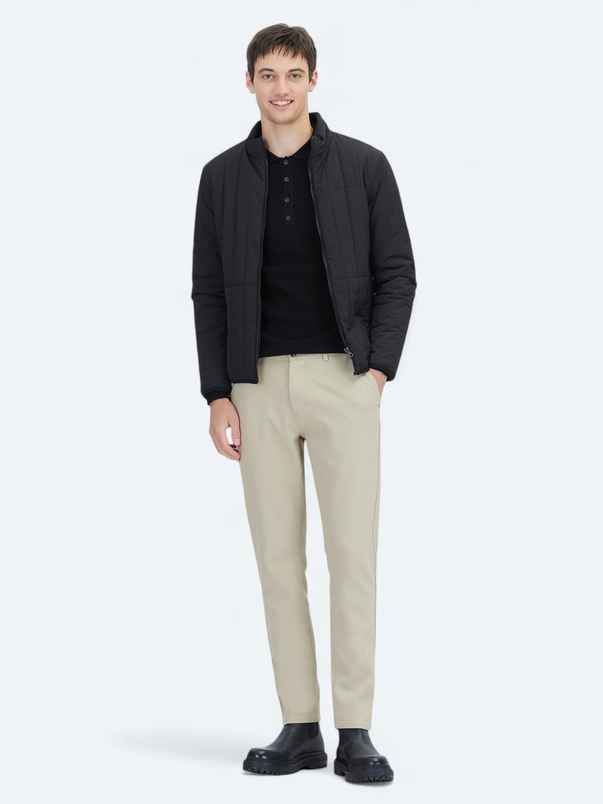 Siyah Regular Fit Dik Yaka Casual Dokuma Mont