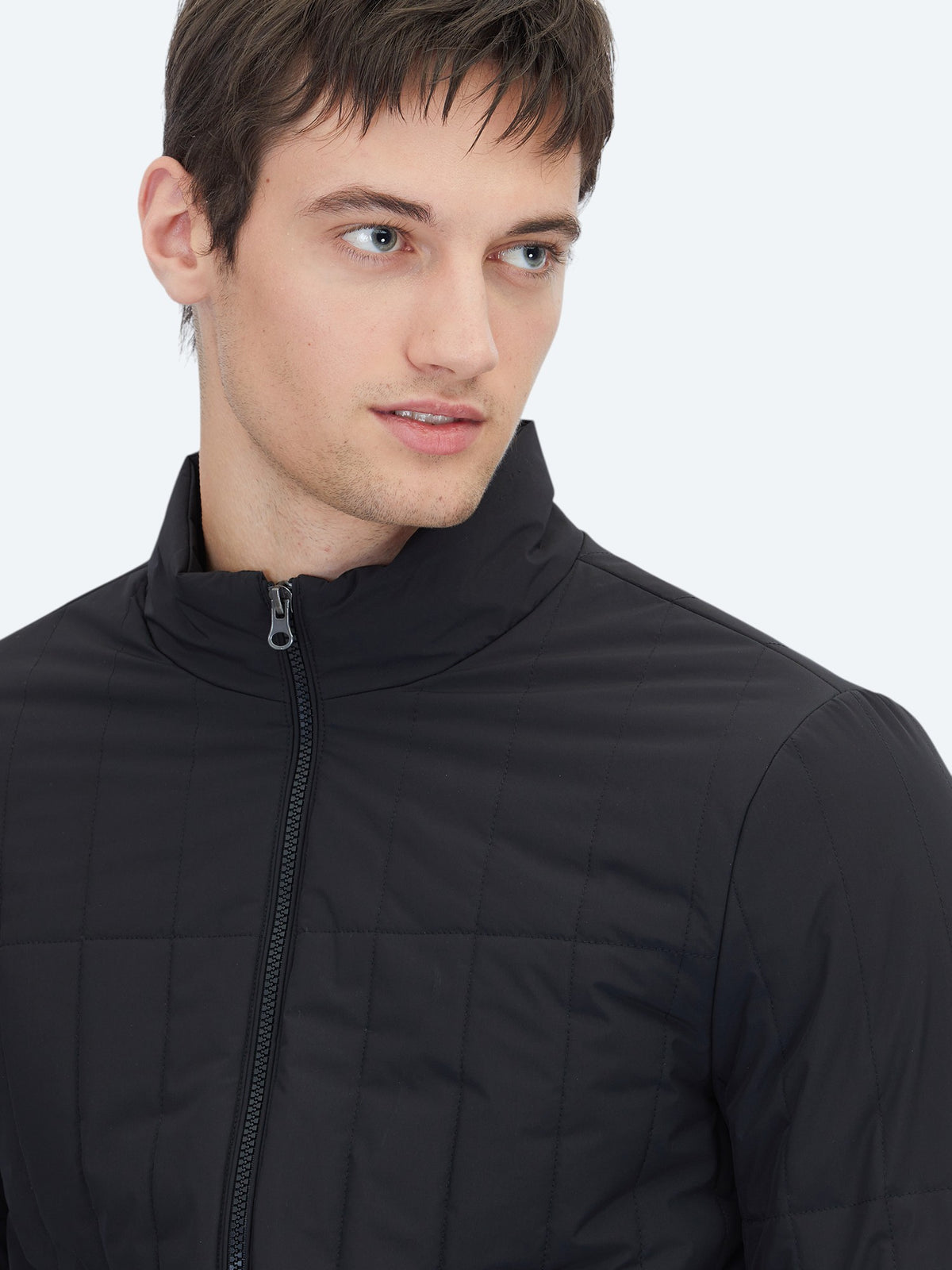 Siyah Regular Fit Dik Yaka Casual Dokuma Mont