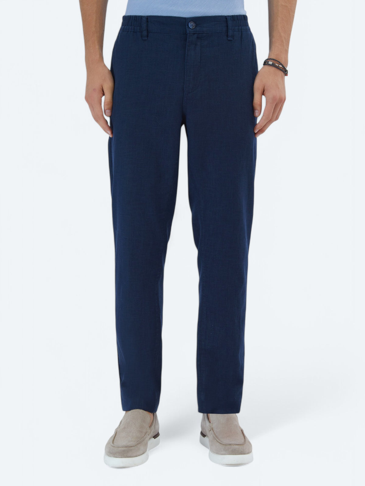 Lacivert Dokuma Jogging Fit Casual Pamuk Karışımlı Pantolon